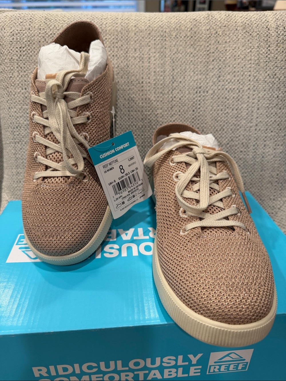 Reef Women's Taupe Knit Lace-Up Sneakers with Cream Soles